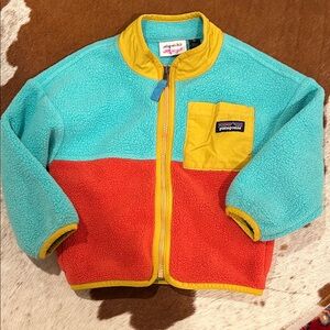 Patagonia Turquoise and Red Fleece Jacket, size 2T